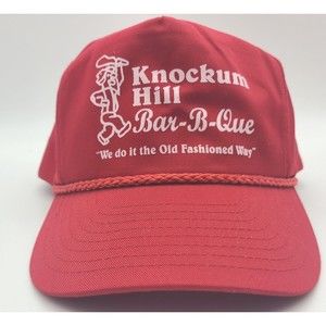 Knockum Him Bar-B-Que Truckers Cap Red Hat Adjustable Snapback